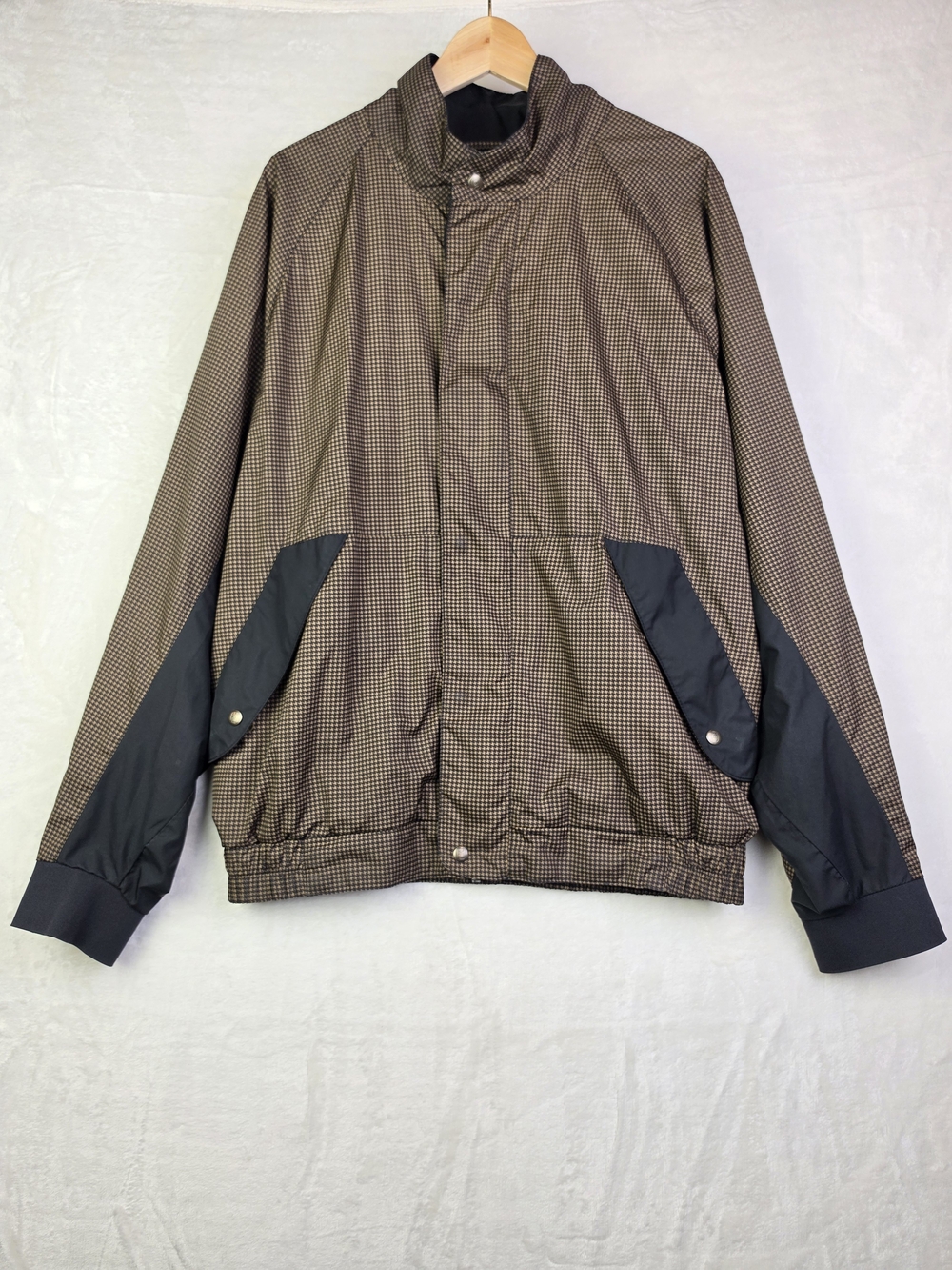 FootJoy DryJoys Men's Golf Jacket Size L Houndstooth Brown Black Zip Wind
